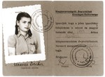 Postwar identification card certifying that Erika Vermes is a member of the National Alliance of People Deported from Hungary.
