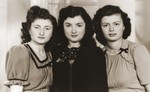 Portrait of three young Jewish women who were brought to England after the war on the orphans transport.