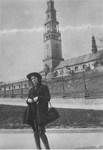 Lodzia Hamersztajn, a Jewish woman living on false papers, poses in front of the Jasna Gora monastery in Czestochowa.