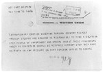 Telegram from JDC headquarters in New York to JDC European Director Morris Troper in Paris, informing him that emotions are running high in the U.S.