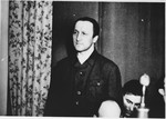 Defendant Martin Knittler at the Sachsenhausen concentration camp war crimes trial in Berlin.