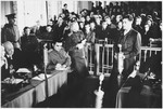 A witness testifies at the Sachsenhausen concentration camp war crimes trial in Berlin.