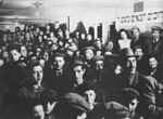 DPs gather for the opening of the synagogue at the Schlachtensee displaced persons camp.