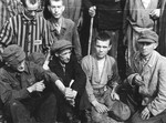 Group portrait of survivors in Langenstein-Zwieberge, a sub-camp of Buchenwald, soon after liberation.