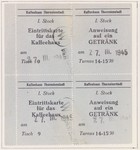 Tickets of admission to the Theresienstadt coffee house stamped with the date March 27, 1945.