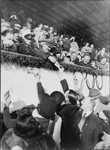 Adolf Hitler and Josef Goebbels sign autographs for members of the Canadian figure skating team at the 1936 Olympics.