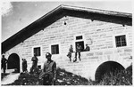 Japanese-Americans with the 522nd Field Artillery Battalion pose outside the Kehlsteinhaus (also known as the Eagle's Nest).