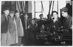 Jewish DP youth learn to operate machine tools in a hachshara (Zionist collective) in Kosice.