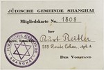Shanghai Jewish community membership card issued to Jewish refugee Kurt Reitler.