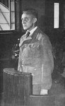 Defendant Juergen Stroop, the former SS general responsible for suppressing the Warsaw Ghetto uprising, in the witness box during his trial.