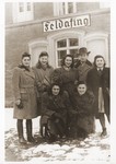 Laco and Leah Fischer (standing second and third from the right) pose with friends in the Feldafing displaced persons camp.
