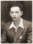 Portrait of a young Romanian Jew wearing the yellow star on the day before he was deported to Transnistria.