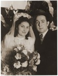 Wedding portrait of Yossel Vilner and Rivke Lefkovitch in the Lechfeld displaced persons camp.