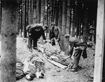 Captured German soldiers prepare to bury corpses found in the Gunskirchen concentration camp.