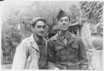 Shmuel Shalkovsky poses with an American Jewish soldier who had befriended him.