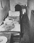 View of a cell in the Gestapo prison in Koeln (Cologne), Germany, where a female inmate was flogged to death.