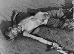 A corpse in Bergen-Belsen concentration camp.