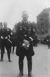 Portrait of Reichsfuehrer-SS Heinrich Himmler during a Reichsparteitag (Reich Party Day) parade in Nuremberg.