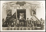 The speakers podium at the second conference of the Dror Zionist youth movement in Austria, held at the Bindermichl DP camp.