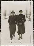 Salek Liwer (right) with Szyjek Mandel on a snowy street in Lodz.