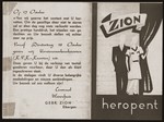 Invitation to the reopening of the Zion clothing and fabric store in Eibergen, which includes a brief account of its history during the war.