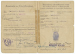 Identification card issued to Moniek Szmulewicz testifying that he had been a prisoner in the Buchenwald concentration camp and had been in Nazi prisons since January 1, 1940.