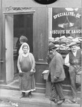 Jews outside a bakery in the Jewish quarter in Paris.