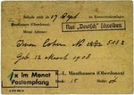 Postcard sent by Iwan Cohen to his family in Enschede after his arrival in the Mauthausen concentration camp.