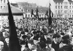 Members of the SA stand in formation during a Nazi rally in the Ruhr.