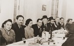 Jewish DPs celebrate at a banquet at the Rothschild Hospital.
