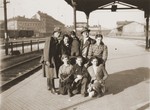 A group of Jewish DPs wait at the Vienna railroad station for a train to take them on the next leg of their journey along the Bricha route to the American Zone of Germany.