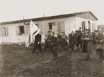 Members of Betar lead a demonstration at Ainring, a crossing point in the Bricha route between Austria and Germany.
