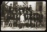 Group portrait of Gabriela Konfino's fifth grade class in a Jewish school in Belgrade.