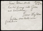 A postcard from Alexander, Hugo and Alice Elbert, written during their deportation to Poland, to their parents and daughter, whom they had left behind in Slovakia.