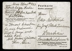 A postcard from Sobibor written by Alice Elbert, a Slovak Jew imprisoned in the Luta forced labor camp near Lublin, to family or friends in Warsaw.