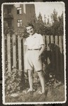 Portrait of a Jewish youth wearing shorts in the Bedzin ghetto.