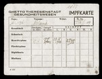 Vaccination card for inmate Melanie Elbert [misspelled Albert] issued by the Ghetto Theresienstadt health office.