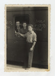Max Schanzer says farewell to his parents through a train window prior to their departure to Palestine.