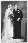 Studio wedding portrait of a Grete and Paul Kovacs (the aunt and uncle of the donor).