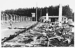 View of the ruins of a barracks in the Hurlach concentration camp that was razed by the SS before the evacuation of the camp.