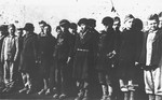 A group of Polish children during a roll call in the Jugendschutzlager Litzmannstadt.