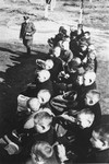 Roll call of Polish children in forced labor concentration camp for children and youth in Lodz, Dzierzaznia, in Przemyslowa Street.