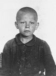Mug shot of an unidentified child prisoner in the Jugendschutzlager Litzmannstadt.