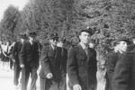 Jewish police march in a parade in the Feldafing DP camp.