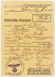 Police permit issued by the police president of Berlin on April 8, 1944 allowing a Jewish man, Harry Israel Kastan (b.