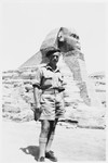 Jewish refugee Arthur Einhorn visits the Sphinx while in Egypt training for the British army.