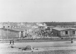 View of Bergen-Belsen concentration camp after liberation.
