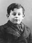 Portrait of a Jewish refugee child from Belgium who escaped with his family from occupied France into Switzerland in the fall of 1943.