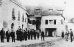 Local Jewish residents gather outside the synagogue in Mattersburg, Austria.
