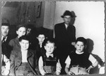 Group portrait of teachers and pupils at a cheder [Jewish religious primary school] in Zagreb.